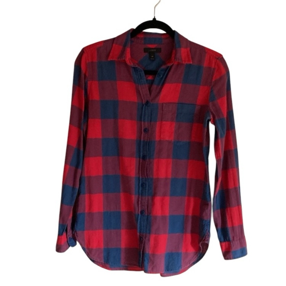 J. Crew Plaid Button Down, red and blue, size 00